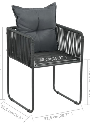 Tuinstoelen 2 st met kussens poly rattan zwart