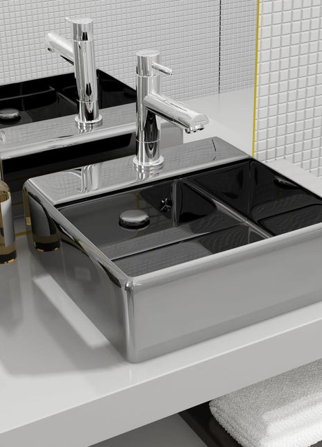 Wastafel met overloop 41x41x15 cm keramiek zilverkleurig