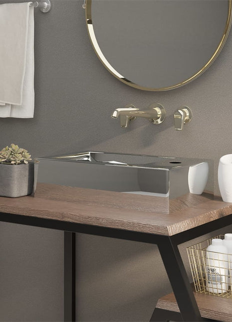 Wastafel met overloop 49x25x15 cm keramiek zilverkleurig