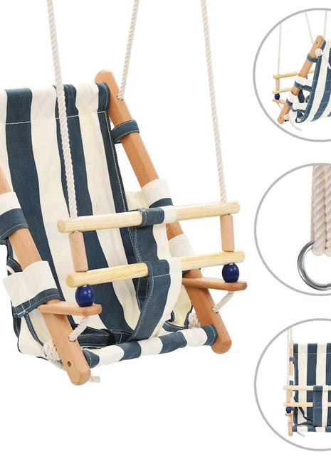 Babyschommel met veiligheidsgordel katoen hout blauw