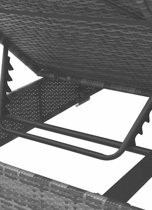 Loungebed Met Gordijnen Poly Rattan Grijs