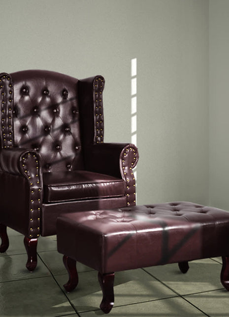 Fauteuil met voetenbankje kunstleer donkerbruin