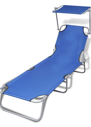 Ligbed Met Luifel Inklapbaar Staal En Blauw