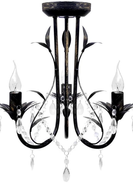 Kroonluchter Art Nouveau Metaal Kristallen Kralen 3 Gloeilampen Zwart
