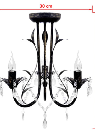 Kroonluchter Art Nouveau Metaal Kristallen Kralen 3 Gloeilampen Zwart