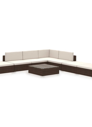 8-delige Loungeset met kussens poly rattan bruin