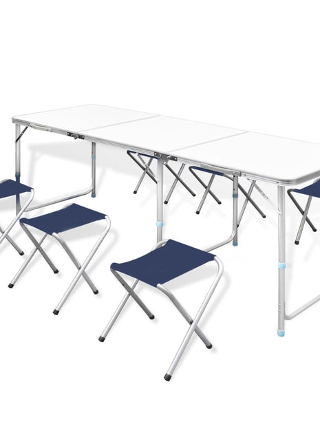Campingtafel in hoogte verstelbaar met 6 krukken 180x60 cm