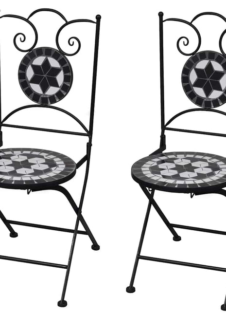 Bistrostoelen inklapbaar 2 st keramiek zwart en wit