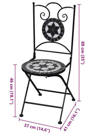 Bistrostoelen inklapbaar 2 st keramiek zwart en wit