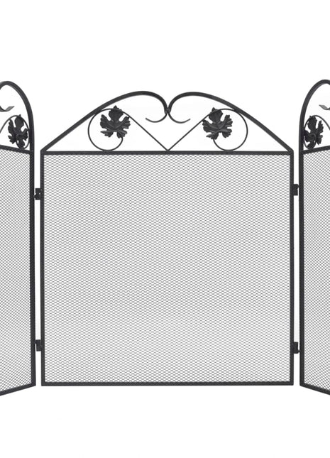Haardscherm 3 panelen ijzer zwart