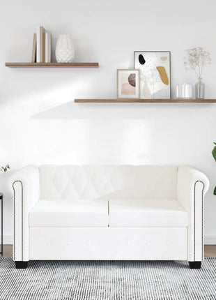 Tweezitsbank Chesterfield-Stijl Kunstleer Wit