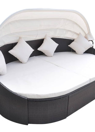 Loungebed Met Luifel Poly Rattan