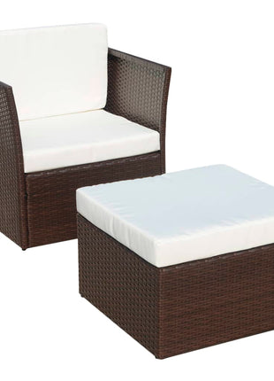 Tuinstoel met voetenbank poly rattan bruin