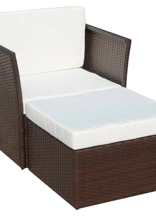 Tuinstoel met voetenbank poly rattan bruin