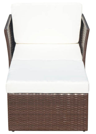 Tuinstoel met voetenbank poly rattan bruin