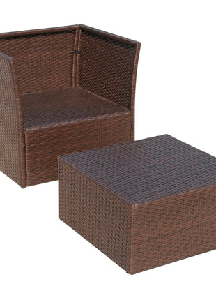 Tuinstoel met voetenbank poly rattan bruin