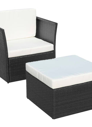 Tuinstoel met voetenbank poly rattan zwart