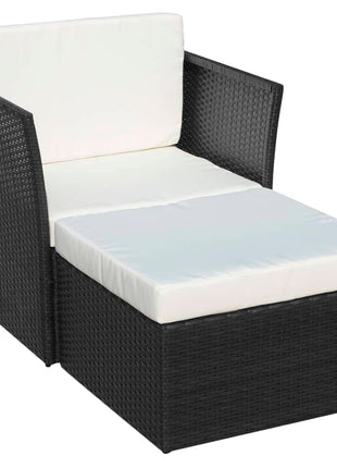 Tuinstoel met voetenbank poly rattan zwart