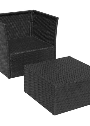 Tuinstoel met voetenbank poly rattan zwart