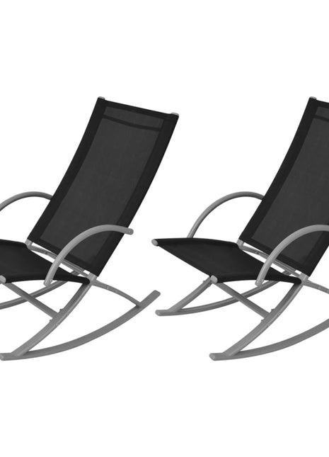 Tuinschommelstoelen 2 st staal en textileen zwart
