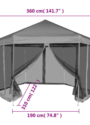 Partytent Pop-Up Zeshoekig Met 6 Zijwanden 3,6X3,1 M