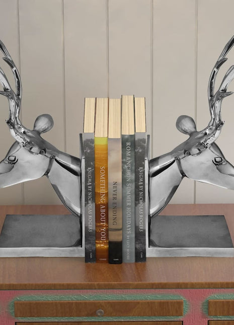 Boekensteunen Herten 2 Stuks Aluminium Zilver