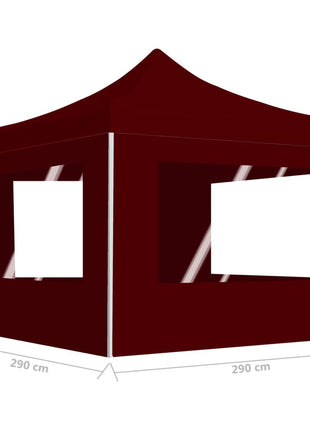 Partytent inklapbaar met wanden 3x3 m aluminium wijnrood