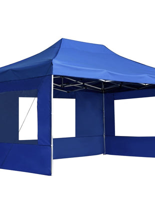 Partytent inklapbaar met wanden 4,5x3 m aluminium blauw