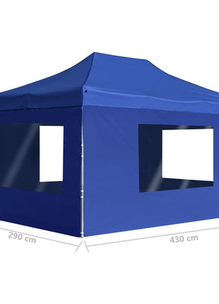 Partytent inklapbaar met wanden 4,5x3 m aluminium blauw