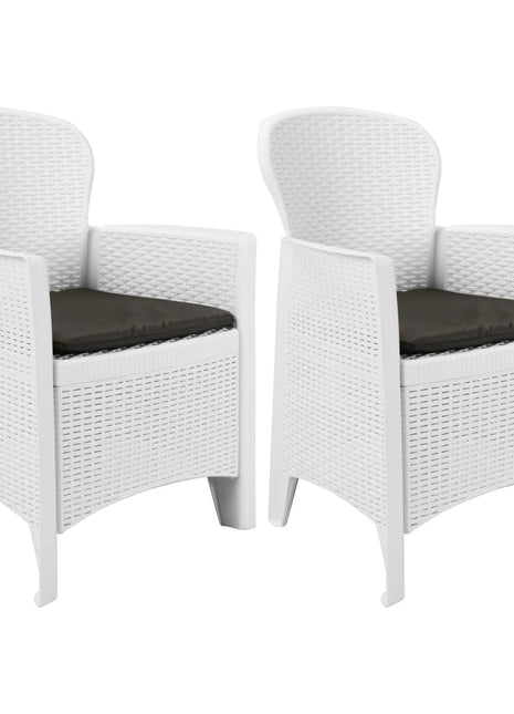Tuinstoel 2 st met kussen rattan-look kunststof wit