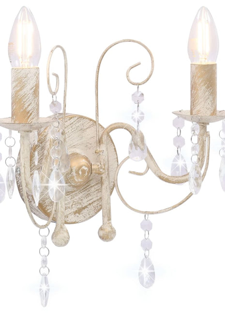 Wandlamp met kralen 2xE14 antiekwit