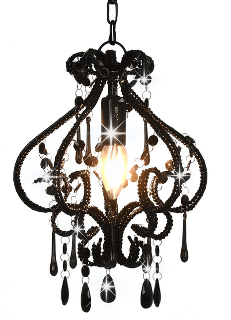 Plafondlamp met kralen rond E14 zwart