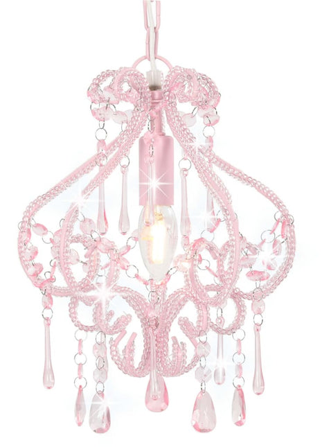 Plafondlamp met kralen rond E14 roze