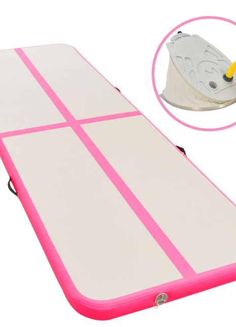 Gymnastiekmat met pomp opblaasbaar 600x100x10 cm PVC roze
