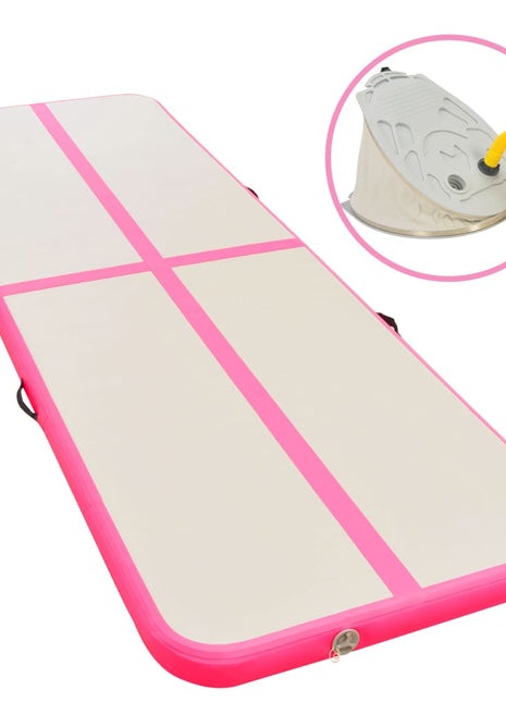 Gymnastiekmat met pomp opblaasbaar 700x100x10 cm PVC roze