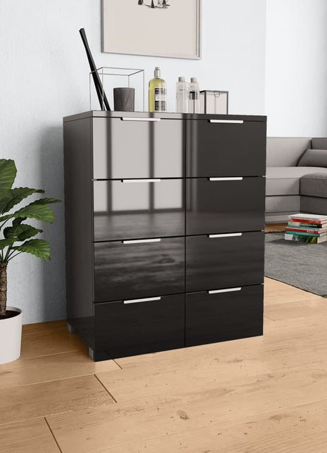 Dressoir 60x35x80 cm bewerkt hout hoogglans zwart