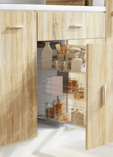 Draadmand keuken uittrekbaar 3-laags 47x25x56 cm zilverkleurig