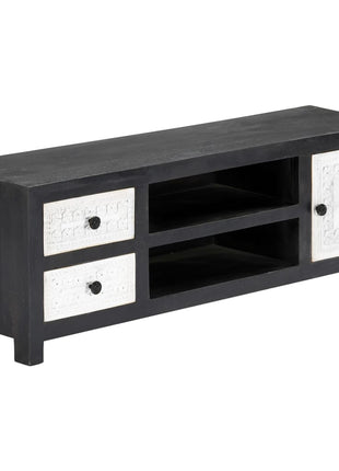 Tv-Meubel Handgesneden 120X30X40 Cm Massief Mangohout Grijs Wit