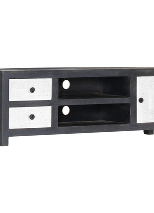 Tv-Meubel Handgesneden 120X30X40 Cm Massief Mangohout Grijs Wit