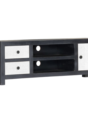 Tv-Meubel Handgesneden 120X30X40 Cm Massief Mangohout Grijs Wit