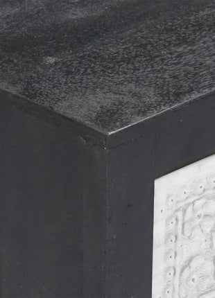 Tv-Meubel Handgesneden 120X30X40 Cm Massief Mangohout Grijs Wit