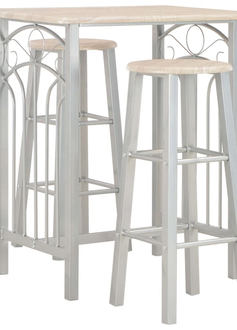 3-Delige Barset Hout En Staal