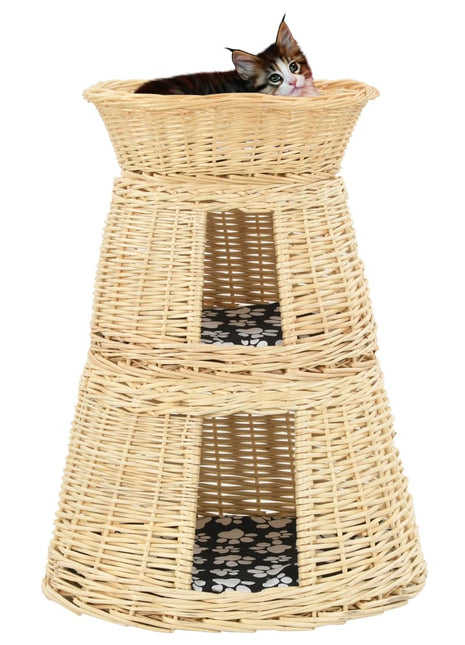 3-delige Kattenmandset met kussens 47x34x60cm natuurlijk wilgen