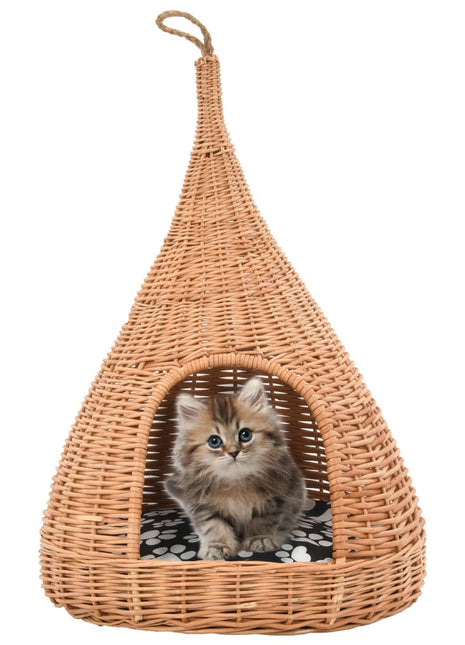 Kattenhuis met kussen tipi 40x60 cm natuurlijk wilgen