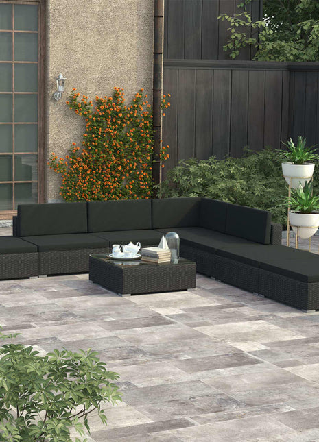 8-Delige Loungeset Met Kussens Poly Rattan Zwart