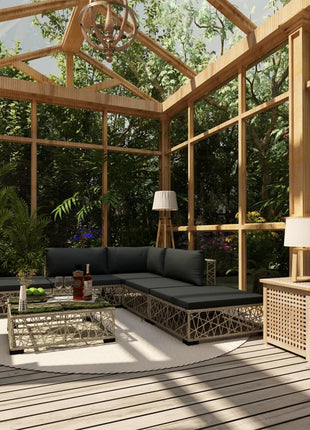 6-Delige Loungeset Met Kussens Poly Rattan Grijs