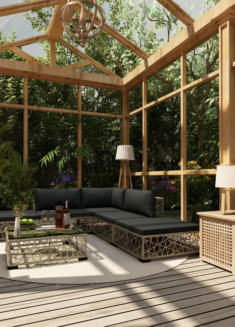 6-Delige Loungeset Met Kussens Poly Rattan Grijs