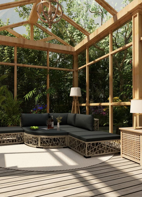 6-Delige Loungeset Met Kussens Poly Rattan Grijs