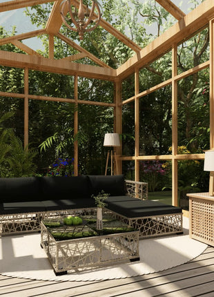 5-Delige Loungeset Met Kussens Poly Rattan Grijs