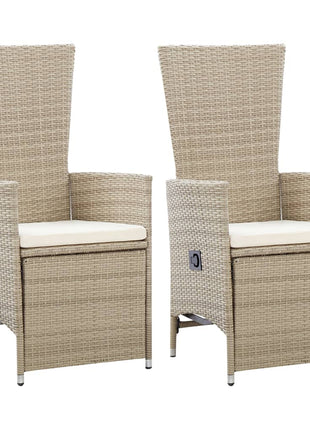 Tuinstoelen 2 st verstelbaar met kussens poly rattan beige